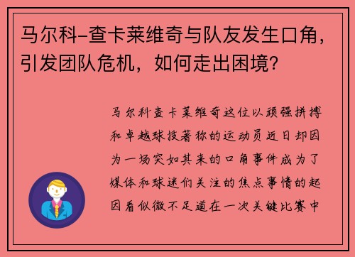 马尔科-查卡莱维奇与队友发生口角，引发团队危机，如何走出困境？